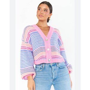 NWOT Show Me Your Mumu Good Karma Cardi Pink Multi Stripe Knit Sweater XS